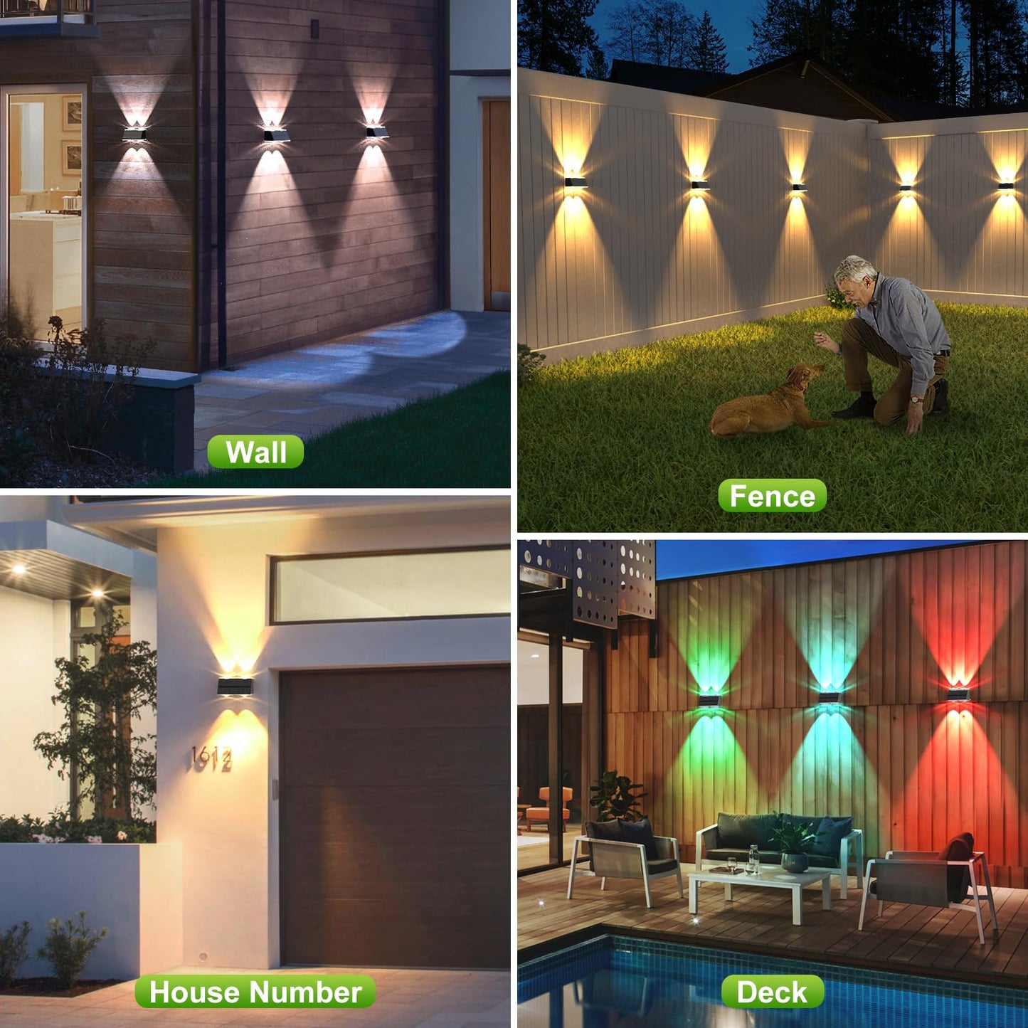 LANSOW Solar Fence Lights 12 Pack, Solar Powered Lights Outdoor Waterproof, 9-Mode Warm/Cool White & RGB Up-Down Led Spot Wall Lights Dusk to Dawn Decor for Backyard, Deck, Patio, Pool, Railing(White)