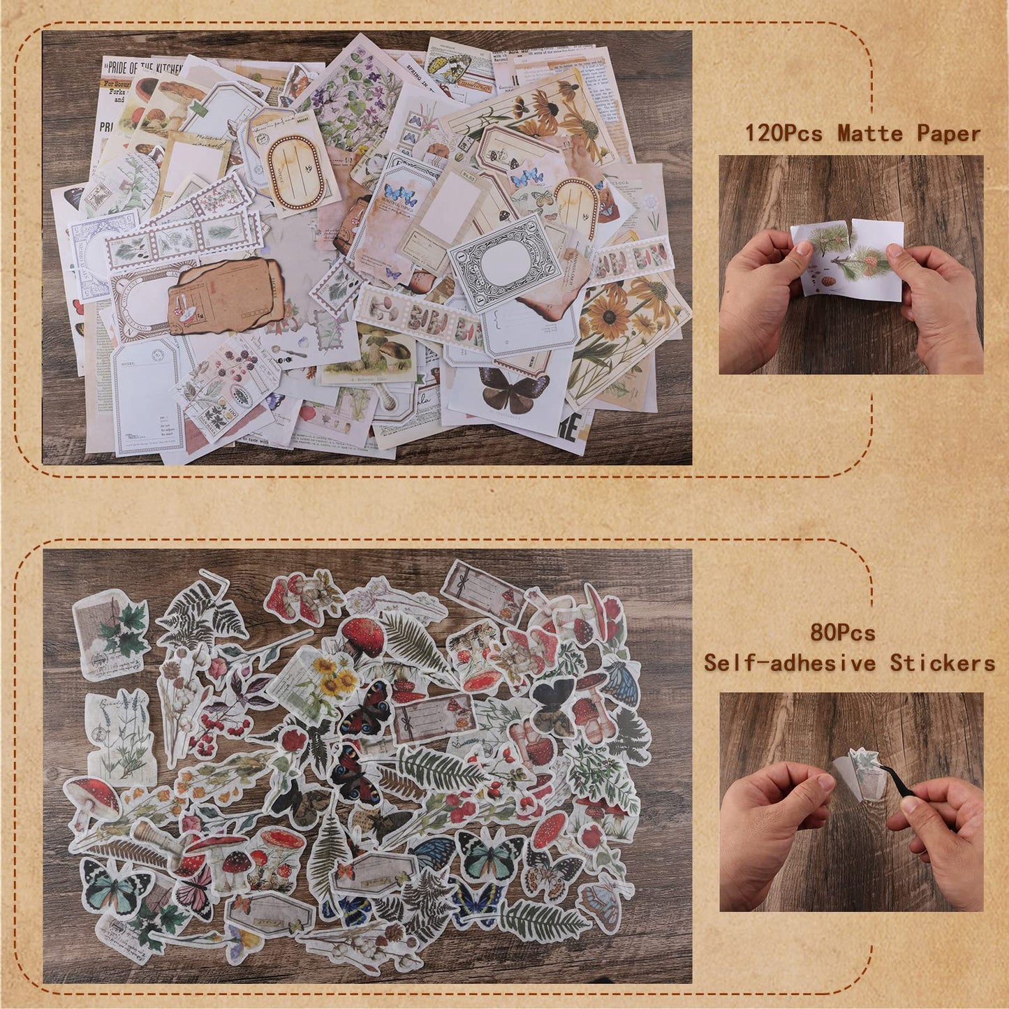 200Pcs Vintage Scrapbook Stickers, Aesthetic Junk Journal Stamping Supplies Kit, Scrapbooking Ephemera Washi Paper for Bullet Journaling Planners Diary Collage