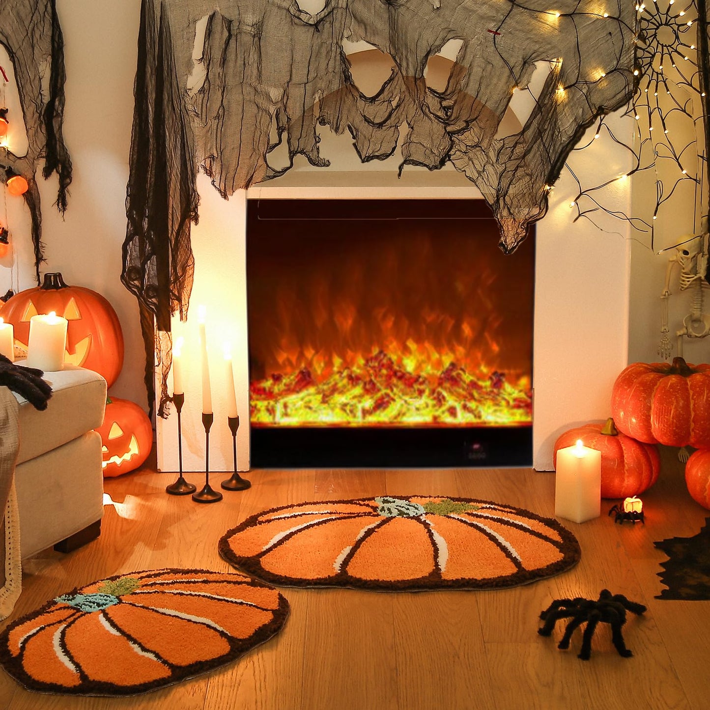 YRXRUS Halloween Pumpkin Bathroom Rugs, Pumpkin Shaped Bath Mat, Machine Washable Orange Rug, Living Bedroom Kids Room for Halloween Decoration, Kitchen Area Rugs 18 x 24 inch