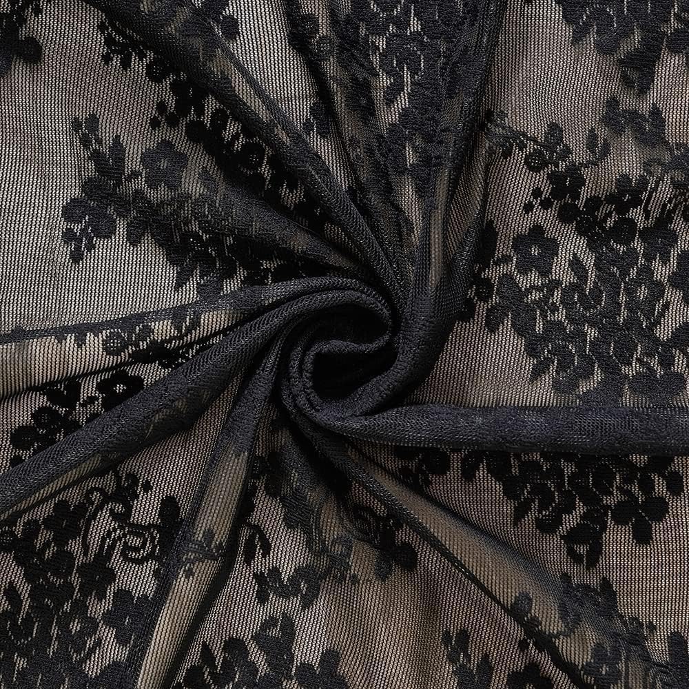YJ YANJUN Halloween Kitchen Curtains 30 Inch Length 2 Panels Floral Goth Lace Cafe Curtains for Bathroom Laundry Room Basement Kitchen Small Window Gothic Lace Window Toppers 26 W x 30 L Black