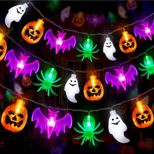 20FT 40LED Halloween Lights Outdoor Indoor Pumpkin Bat Spider Ghost Halloween String Lights Battery Operated, 8 Light Modes Waterproof Fairy Lights Decorations for Home Yard Window Party Outside Decor