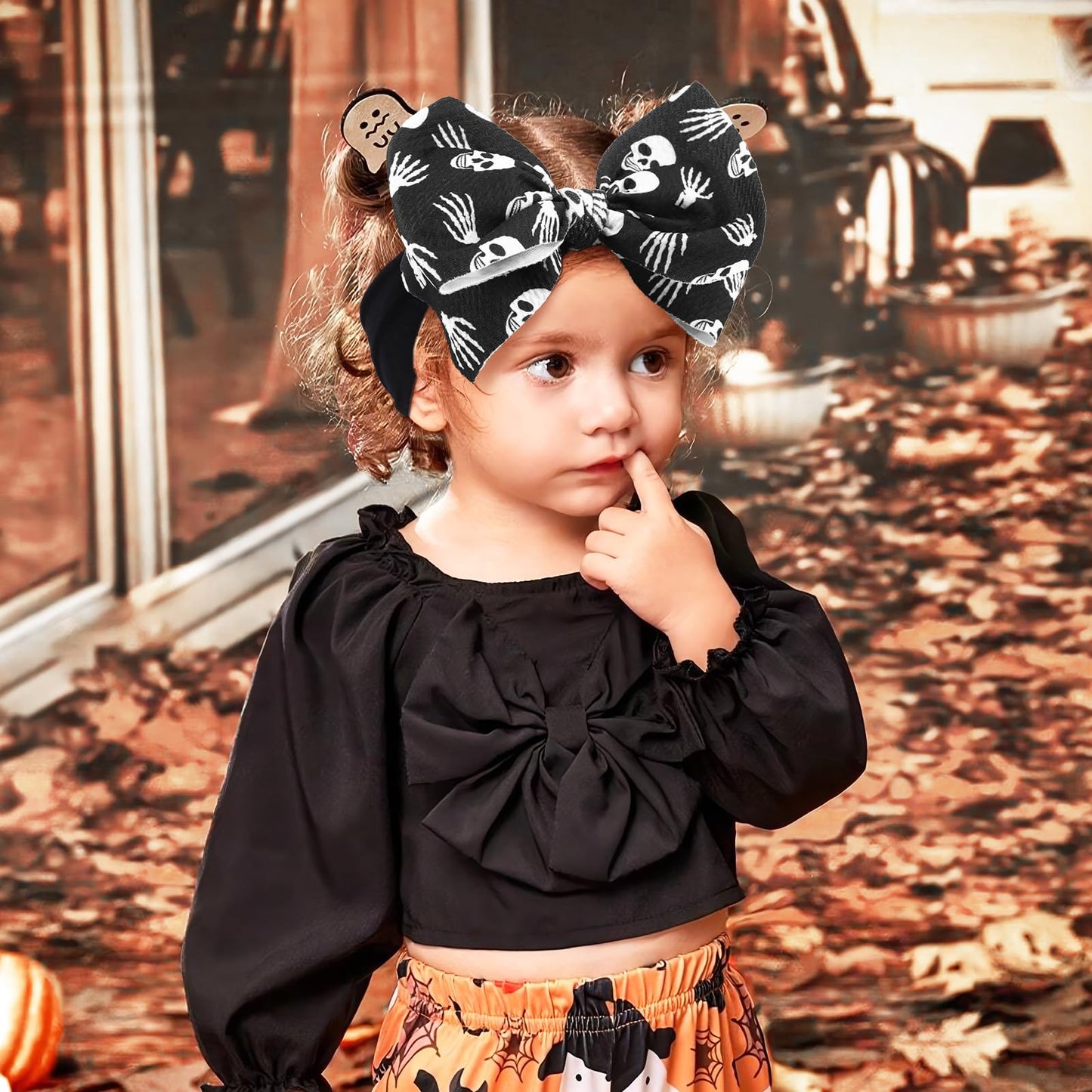 YanJie 6'' 2PCS Halloween Hair Bows Baby Girls Headbands Pumpkin Accessories Black Ghost Baby Bows Newborn Bows Nylon Hair Bows Toddler Headband