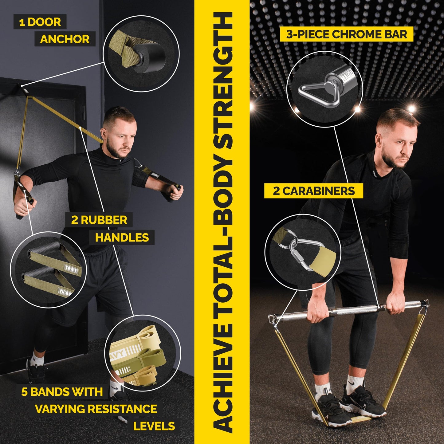 Long Resistance Bands for Working Out - Pull Up Assistance Bands Resistance Bands with Handles, Door Anchor - Stretch Bands for Exercise Bands Resistance Bands Set (Green Set with Bar)