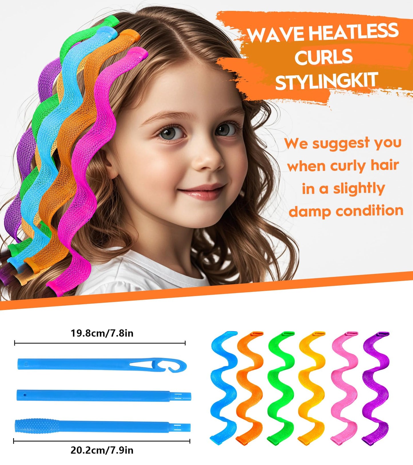 YEVYO 30 Pcs Heatless Hair Curlers Wave Curls Styling Kit with 2 Pcs Styling Hooks, No Heat Hair Curlers Heatless Wave Curlers for Women Girls Long Medium Short Hair (6 Colors, 30 cm/11.81 inch)