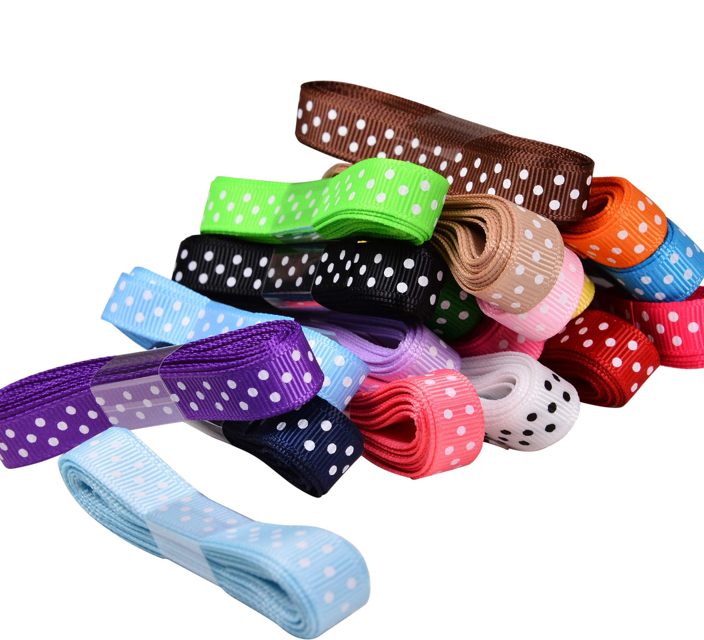 YAMA Polka Dot Grosgrain Ribbons Set - 3/8'' 40 Yards for Christmas Gift Ribbon Wrapping, Hair Bow Accessories DIY, 20x2yd Swiss Dot Fabric Ribbon