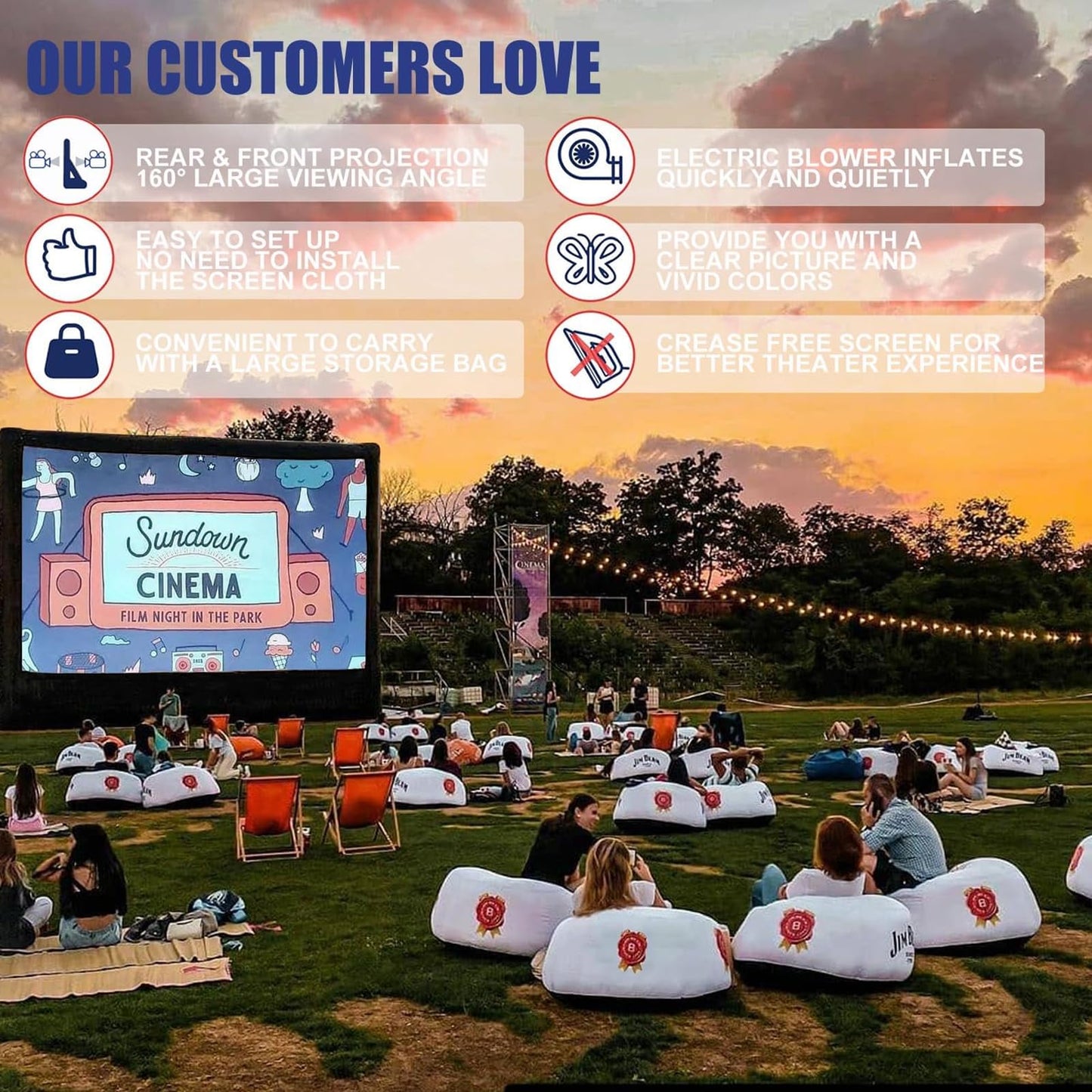 Inflatable Projector Screen - Outdoor Movie Screen Blow Up for Movie Parties Backyard Outside with Air Blower and Carry Bag, Front and Rear Projection (14FT with Blower)