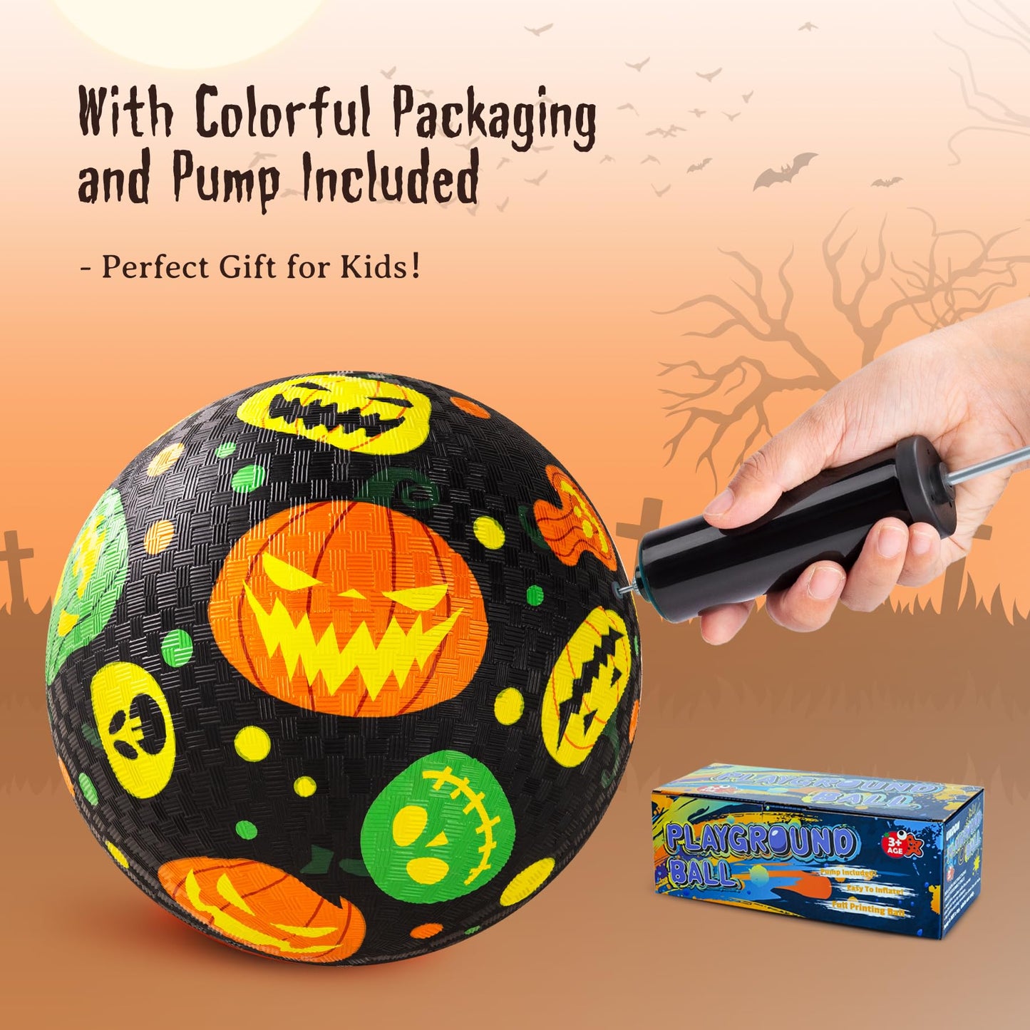 ZOOJOY Pack of 2 Cartoon Playground Balls, Halloween Balls for Toddler 3-12, 8.5" Rubber Ball Bouncy Kickball, Indoor & Outdoor Game Toys for Boys Girls with Pump