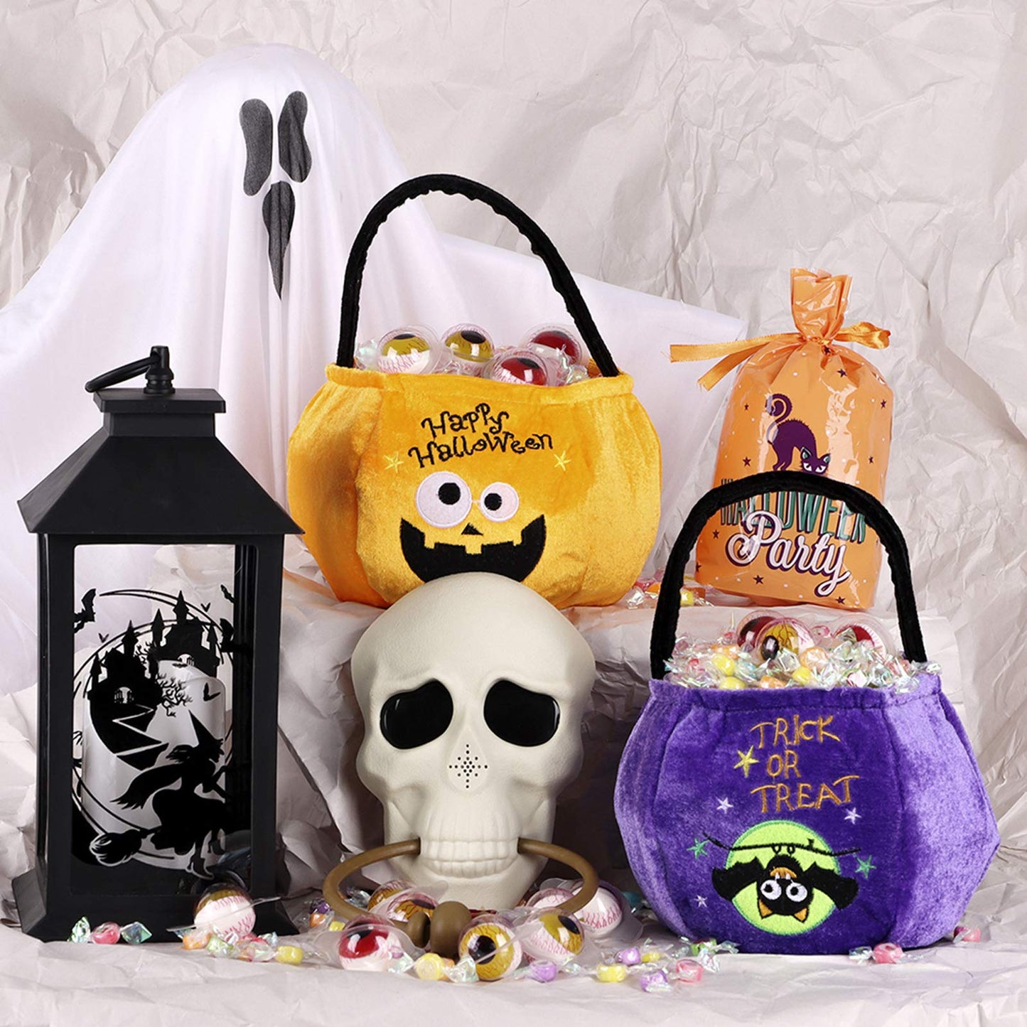 YIVEKO 2 Pieces Halloween Trick or Treat Bags for Kids Candy Gags Large Reusable Pumpkin Bags Tote Canvas Bag for Trick or Treating Party Favor Bags for Halloween