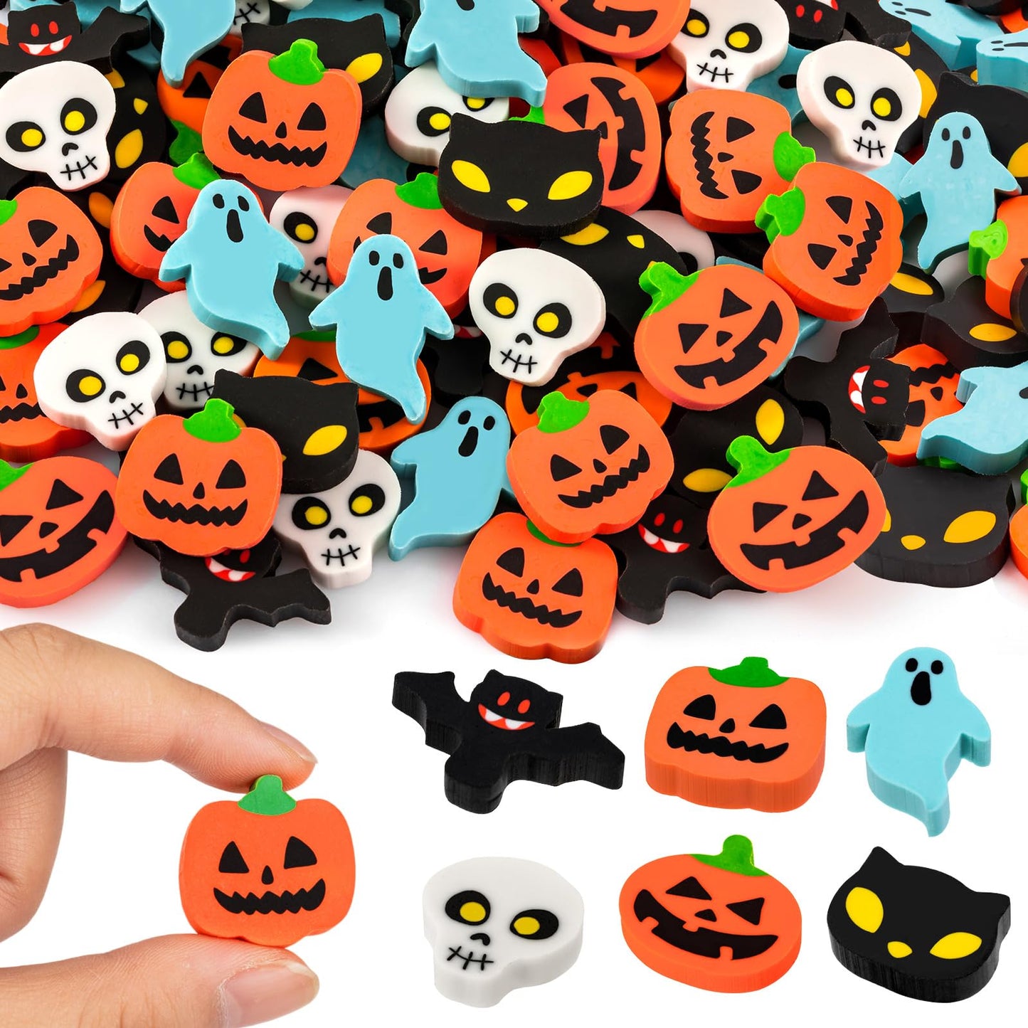 YGAOHF 60 Pack Mini Erasers - Cute Halloween Pumpkin Ghost Bat Erasers, Trick or Treat Party Favors, Halloween Decorations