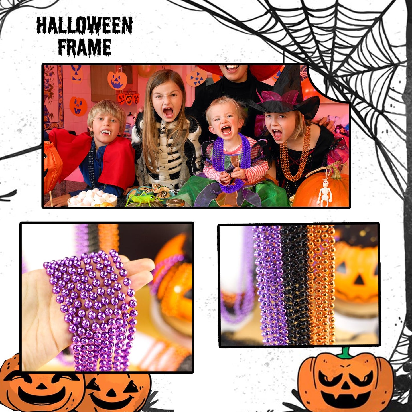 ZZYFGH 12 PCS 33'' 7mm Halloween Bead Necklace, Halloween Purple Black Orange Bead Necklaces for Halloween Parade Throws Halloween Trick or Treat Decorations