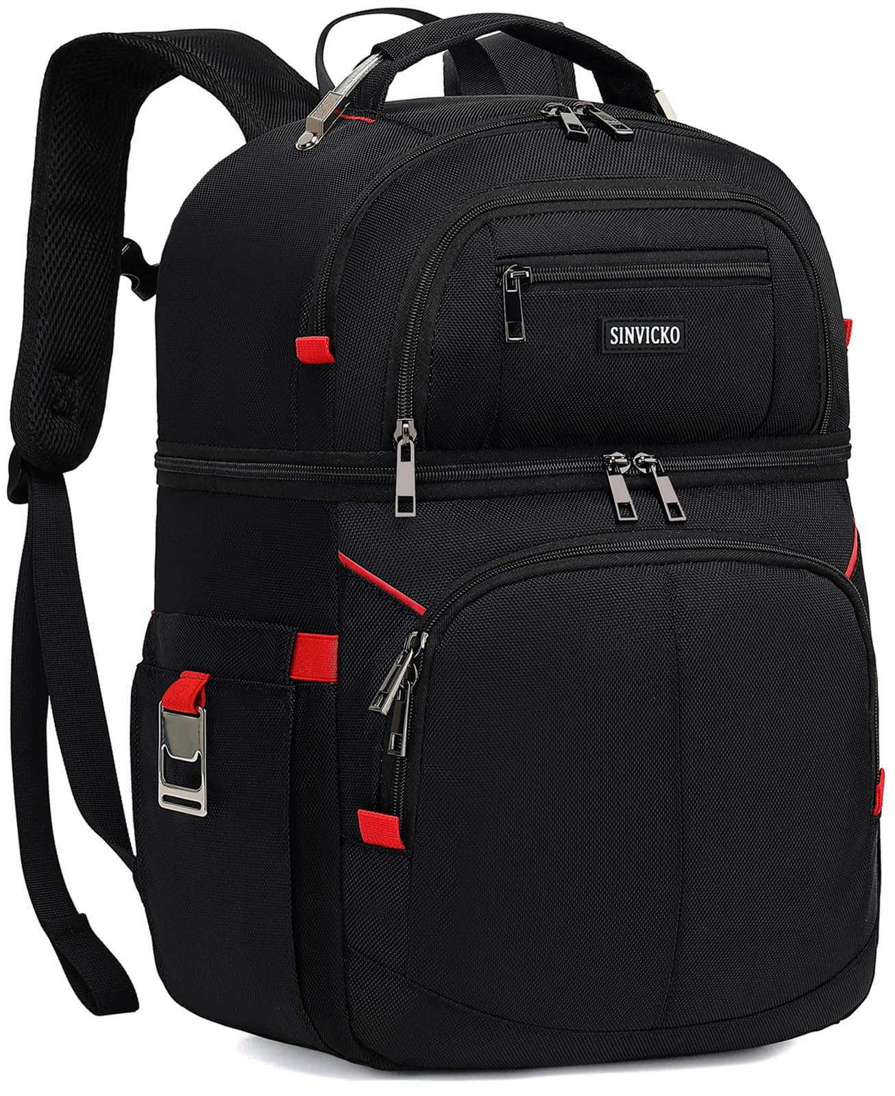 Insulated Cooler Backpack,Double Deck Leak Proof Cooler Bag,Insulated Backpack Cooler Lunch Backpack for Men Women,Black & Red