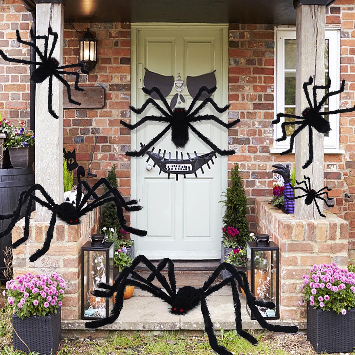 yosager Outdoor Halloween Decorations 6Pcs Realistic Giant Spiders, Huge Hairy Scary Halloween Spider Prop, Black Spooky Spider for House Window Yard Garden Patio Decor (12" 24" 24" 36" 36" 60")