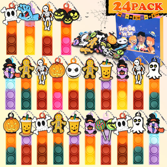 24pcs Halloween Mini Pop Fidget Toys Bulk Halloween Party Favors for Kids Pop Keychain Sensory Toys Bag Fillers Pop Toddler Birthday Carnival Treasure Classroom Prizes Stress Reliever Desk Toys