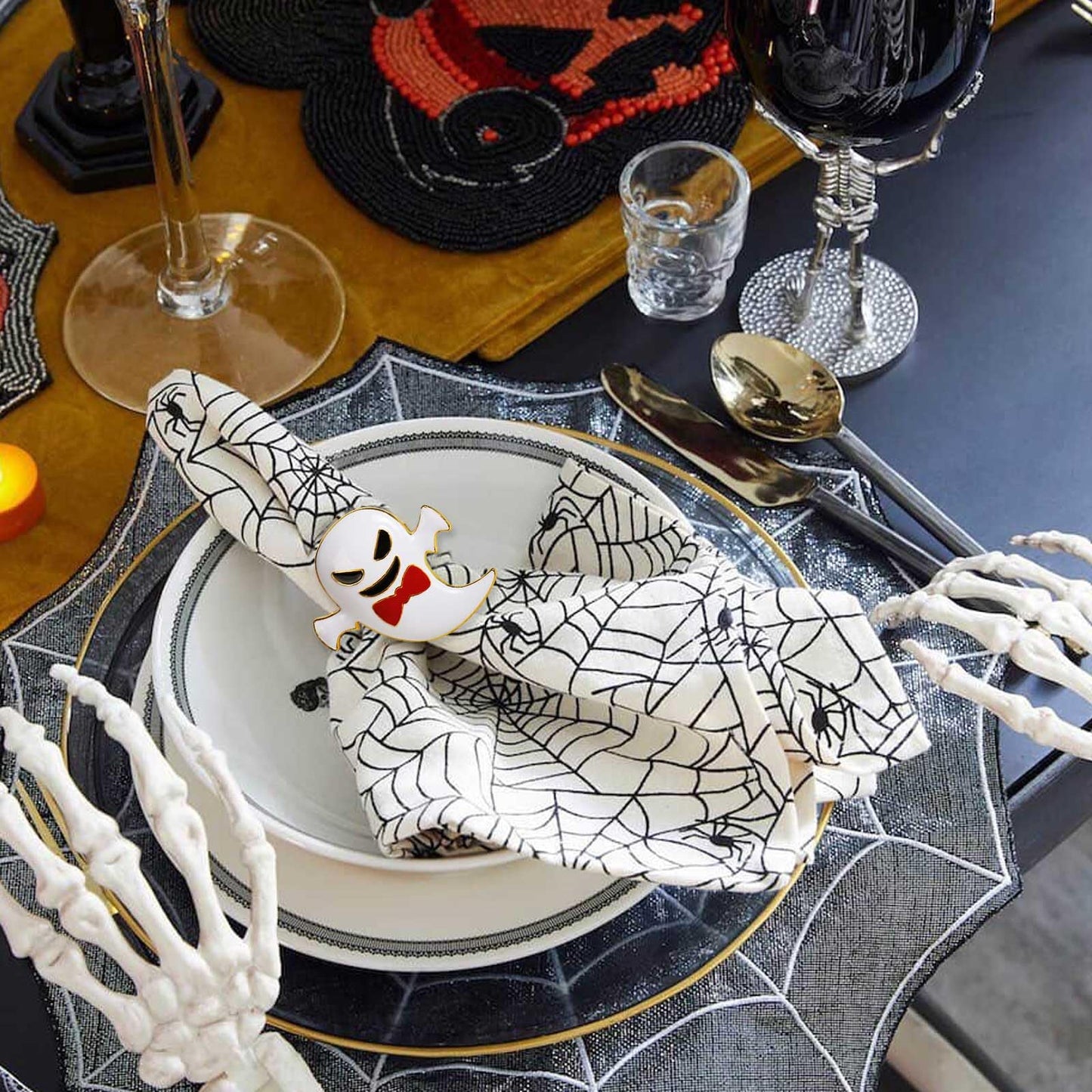 wonlex Halloween Napkin Rings Set of 6, White Ghost Napkin Buckle Holder for Thanksgiving Holiday Patty Table Decor (Elf)