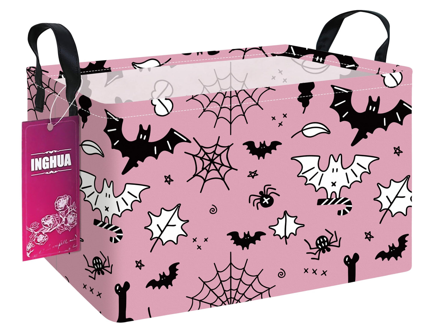 INGHUA Rectangular Halloween Storage Basket Fabric Organizer Bin for Toys,Books,Clothes,Gifts,Pets-Perfect for Home,Office,Nursery,Dorm,Shelf(Rec-Bats )