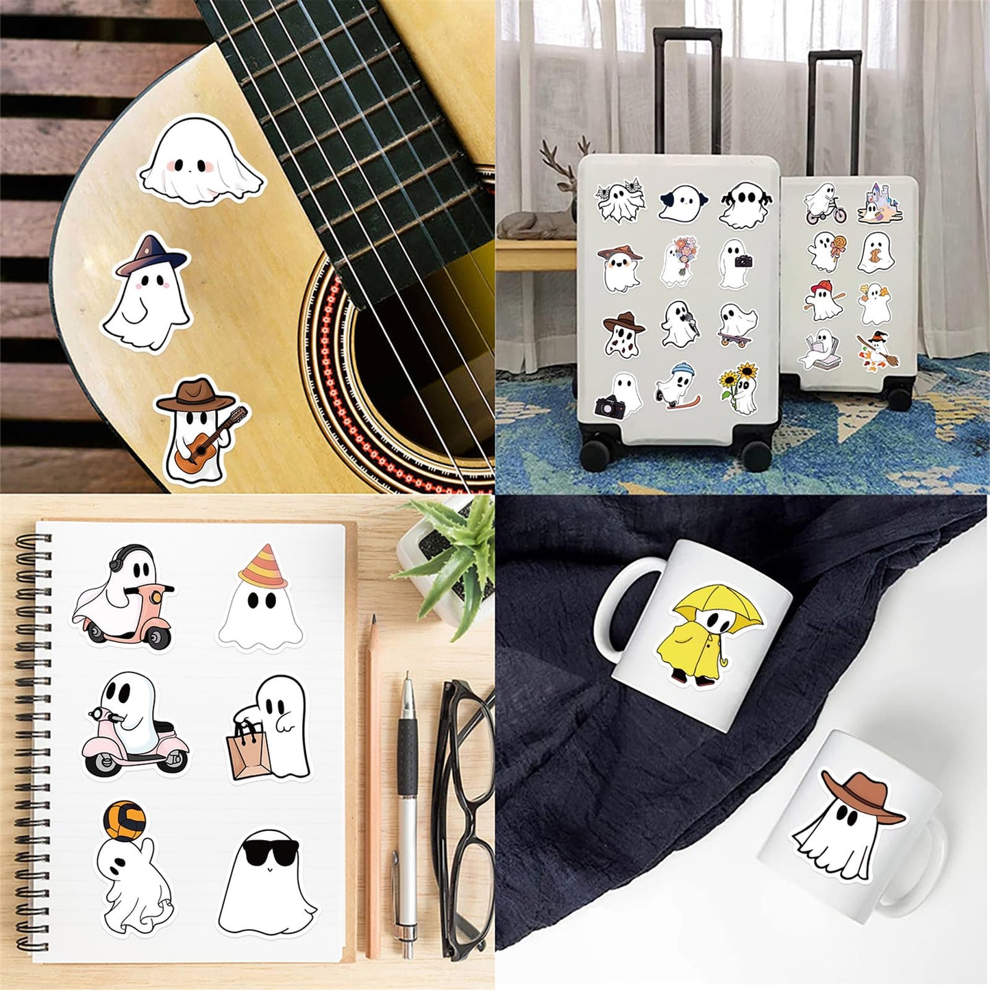 50pcs Cute Cartoon Ghost Stickers for Kids Teens,Halloween Decorative Sticker Vinyl Waterproof Stickers for Skateboard Laptop Luggage Fridge DIY Decal (Ghost)