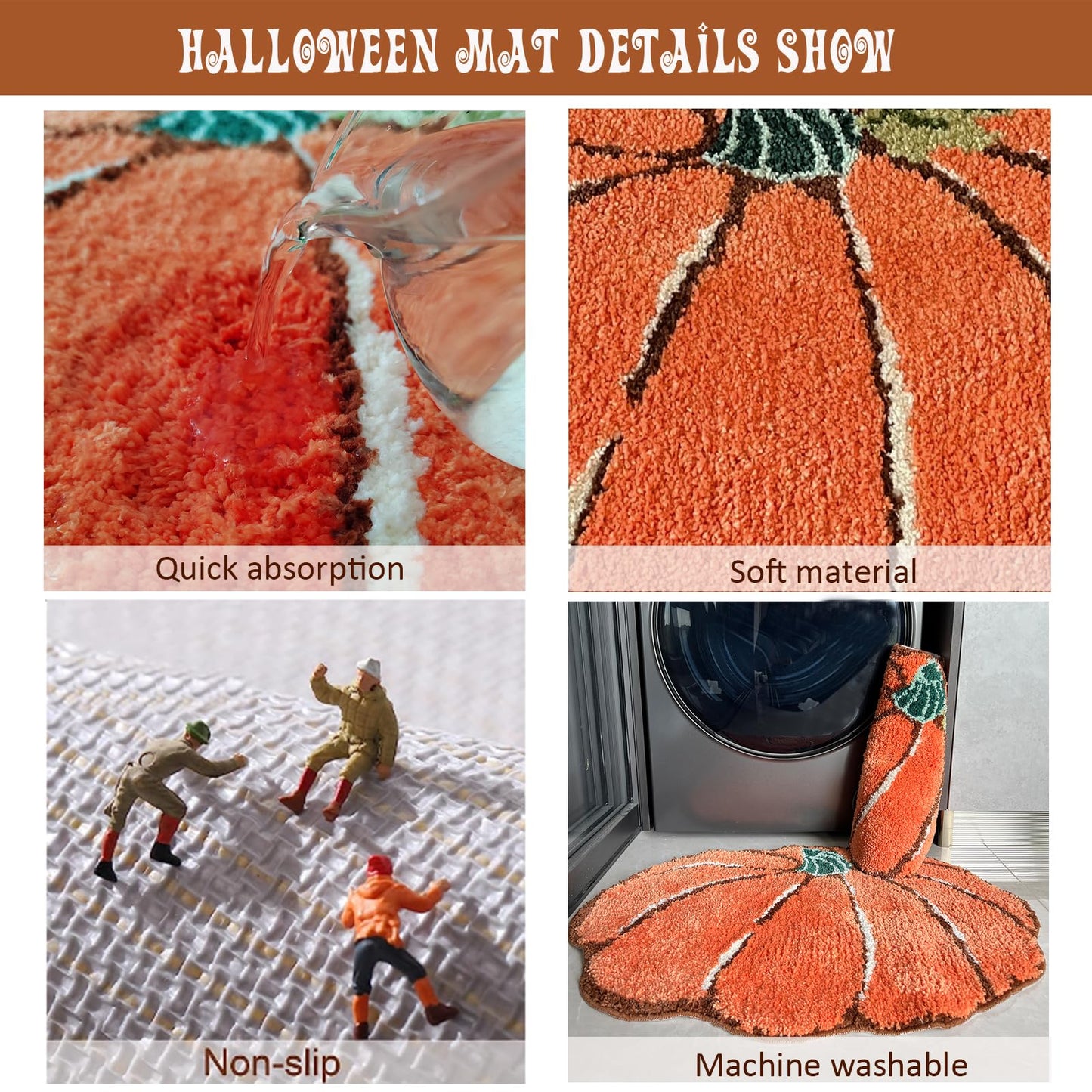 YRXRUS Halloween Pumpkin Bathroom Rugs, Pumpkin Shaped Bath Mat, Machine Washable Orange Rug, Living Bedroom Kids Room for Halloween Decoration, Kitchen Area Rugs 18 x 24 inch