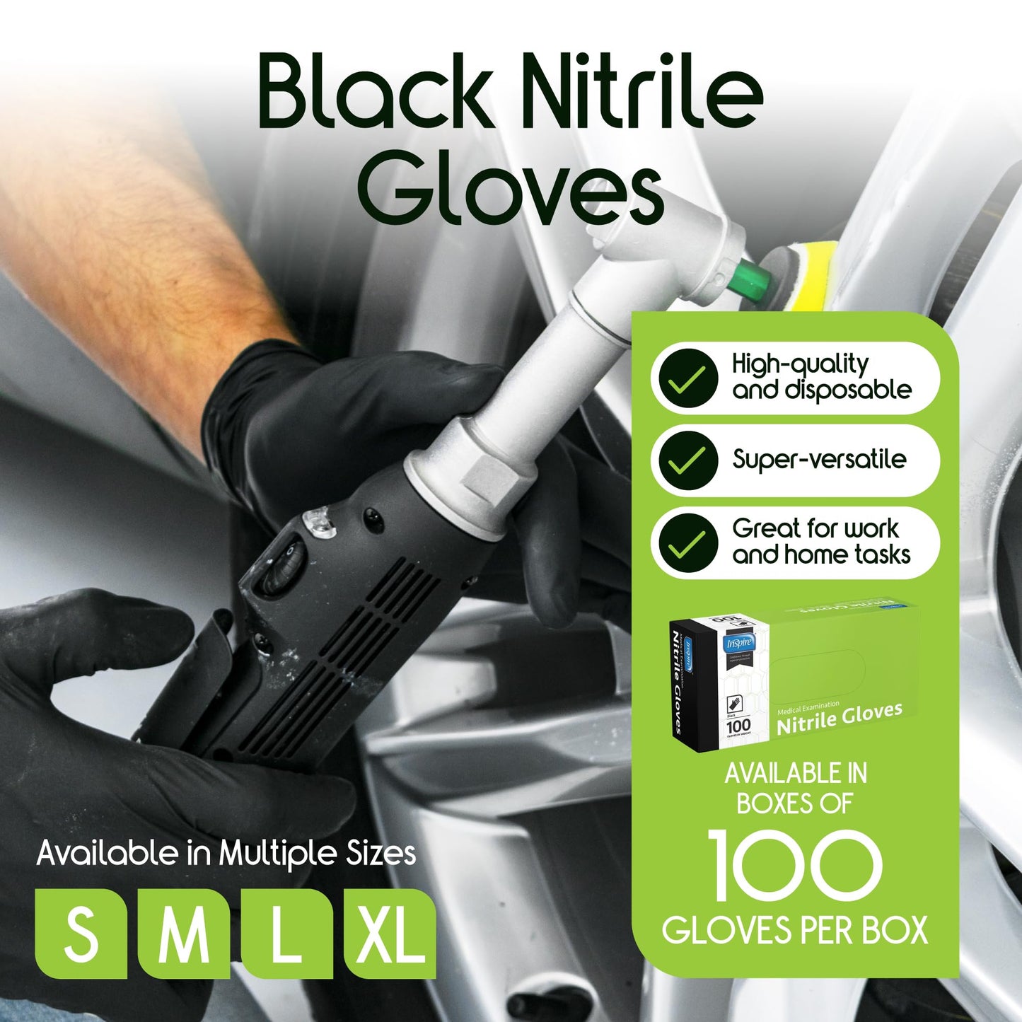 Inspire Black Nitrile Disposable Gloves | 4.5 Nitrile Chemical Resistant Medical Cooking Cleaning Disposable Black Gloves (Box Of 100, Medium)