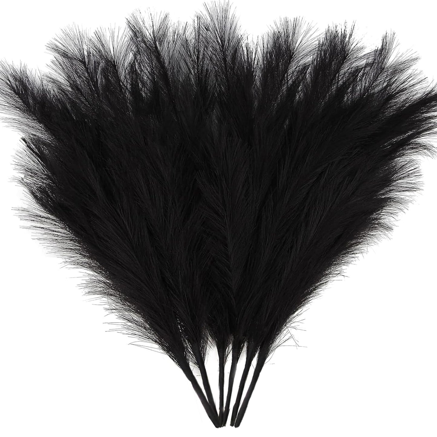 ZIFTY 6-Pcs 17" Black Pampas Grass Faux Pompas Fluffy Artificial Fake Flower Gothic Decor for Black Bathroom Decor Vase Filler Ins Style Modern Home Decor Halloween (Black)