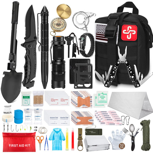 238Pcs Emergency Survival Kit and First Aid Kit, Professional Survival Gear Tool with Tactical Molle Pouch and Emergency Tent for Earthquake, Outdoor Adventure, Camping, Hiking, Hunting
