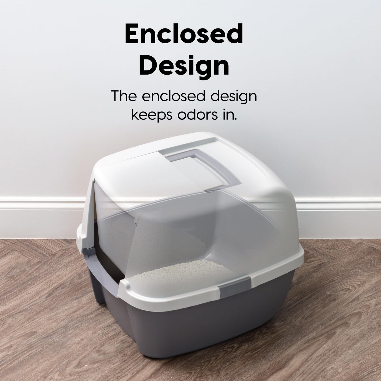 IRIS USA Cat Litter Box with Front Door Flap and Scoop, Covered Kitty Box with Handle and Buckles for Portability and Privacy, Dark Gray