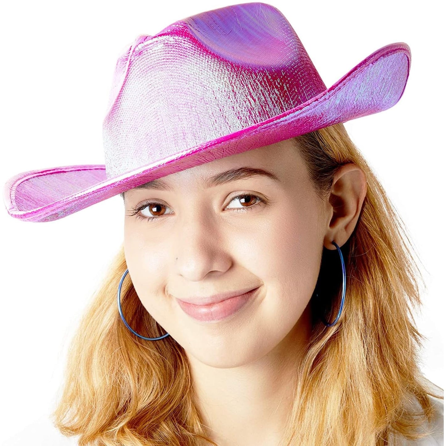 Zodaca Holographic Party Cowboy Hat, Metallic Space Cowboy (Hot Pink, Adult) - Cowgirl Hat - Space Party - Cowgirl Costume Women