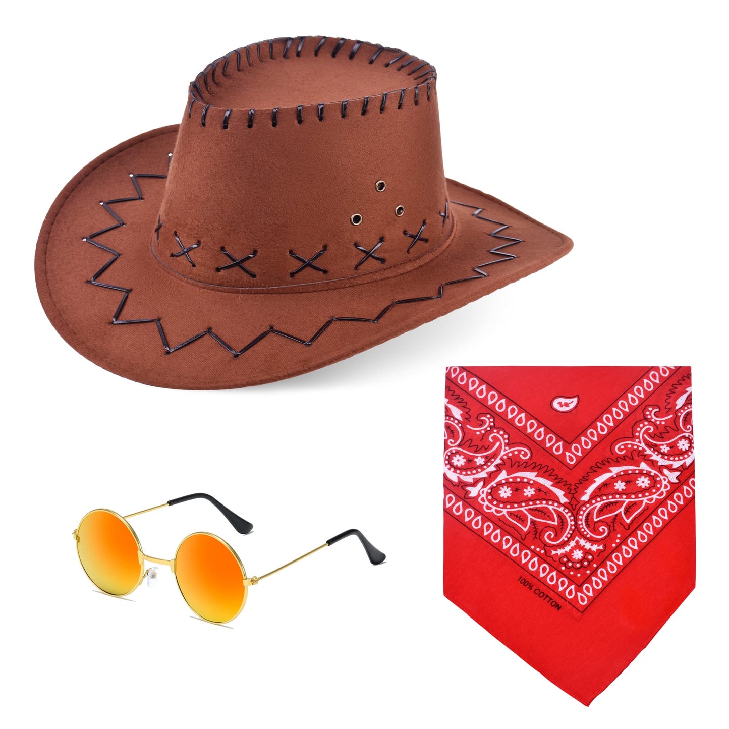 ZZIHAN Kids Cowgirl Costume Dress Outfits for Girls Role Play Cowboy Cowgirl Hat Bandanas Belt Sunglasses Dress up Accessories for Toddlers Girls Birthday Party Halloween Christmas Cosplay Gift 3-5T