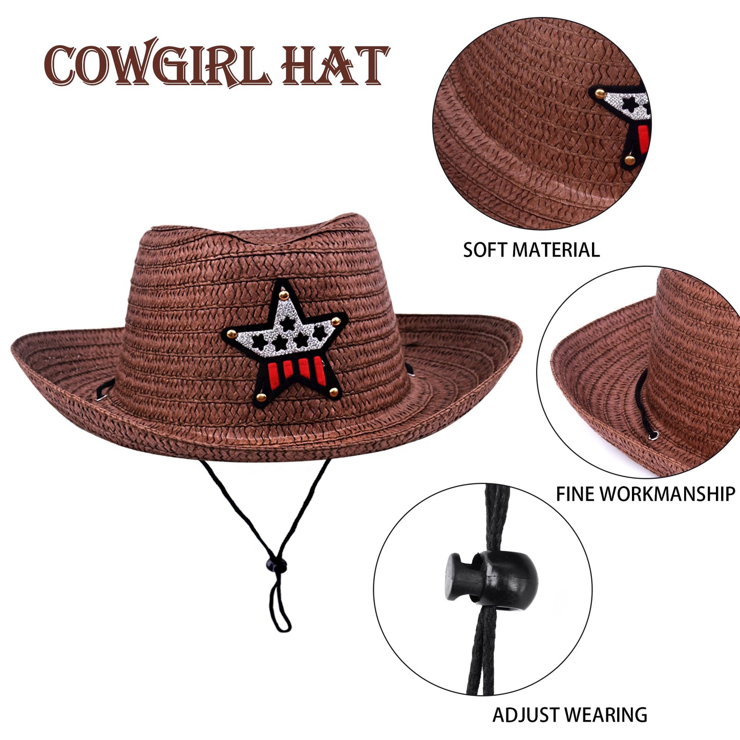 ZZIHAN Kids Cowboy Costume Vest for Boys Cowboy Accessories Hat Bandanas Sunglasses Metal Sheriff Badges Dress up for Boys Girls Birthday Party Halloween Christmas Cosplay Gift 7-8 Year