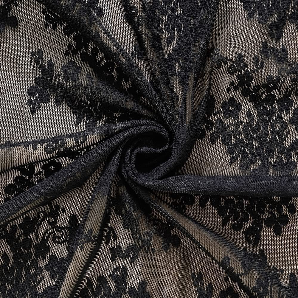 YJ YANJUN Black Sheer Curtains 54 inch Length- Goth Victorian Kitchen Lace Curtain Panel Halloween Short Curtains for Bathroom Window Coffin/Witchy/Gothic Home Decor 52 x 54 Inch Black