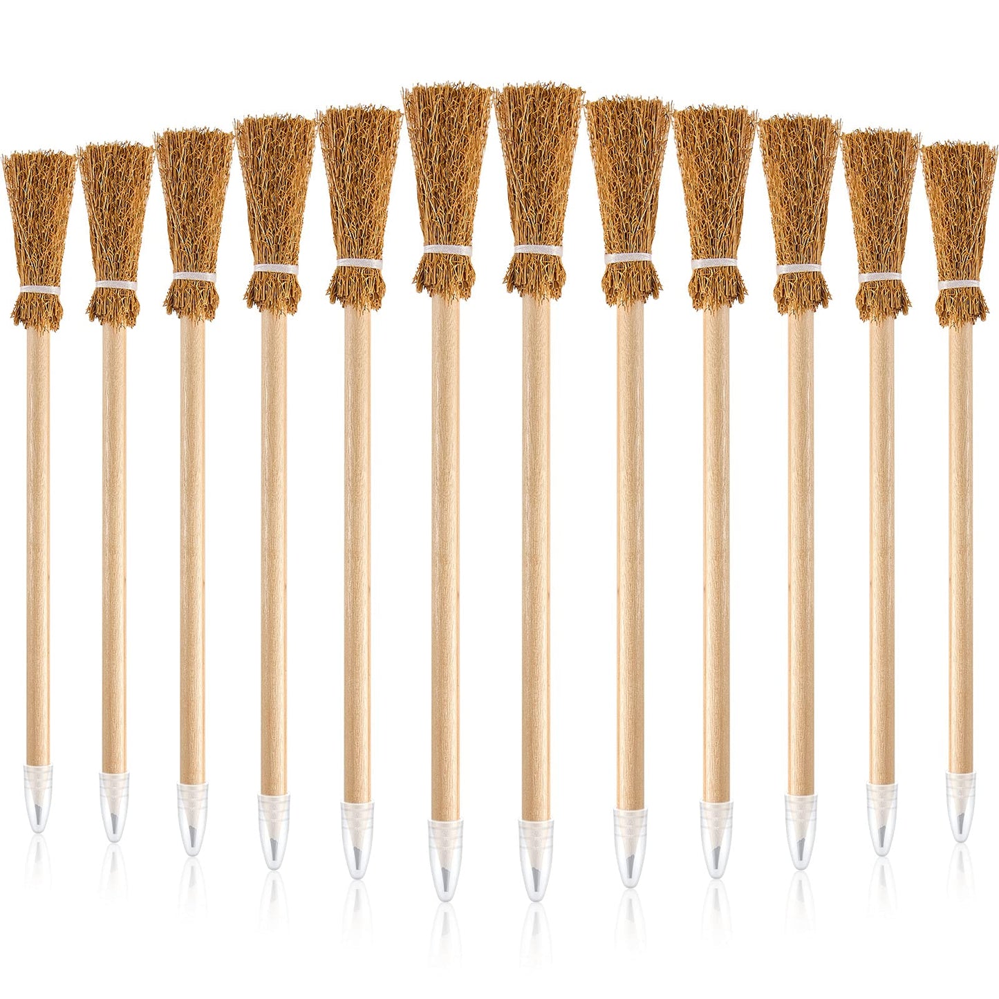 Zonon 12 Pcs Witch Broom Pencils Halloween Witch Party Favors Party Supplies for Kids Teens Adults Classroom Supplies