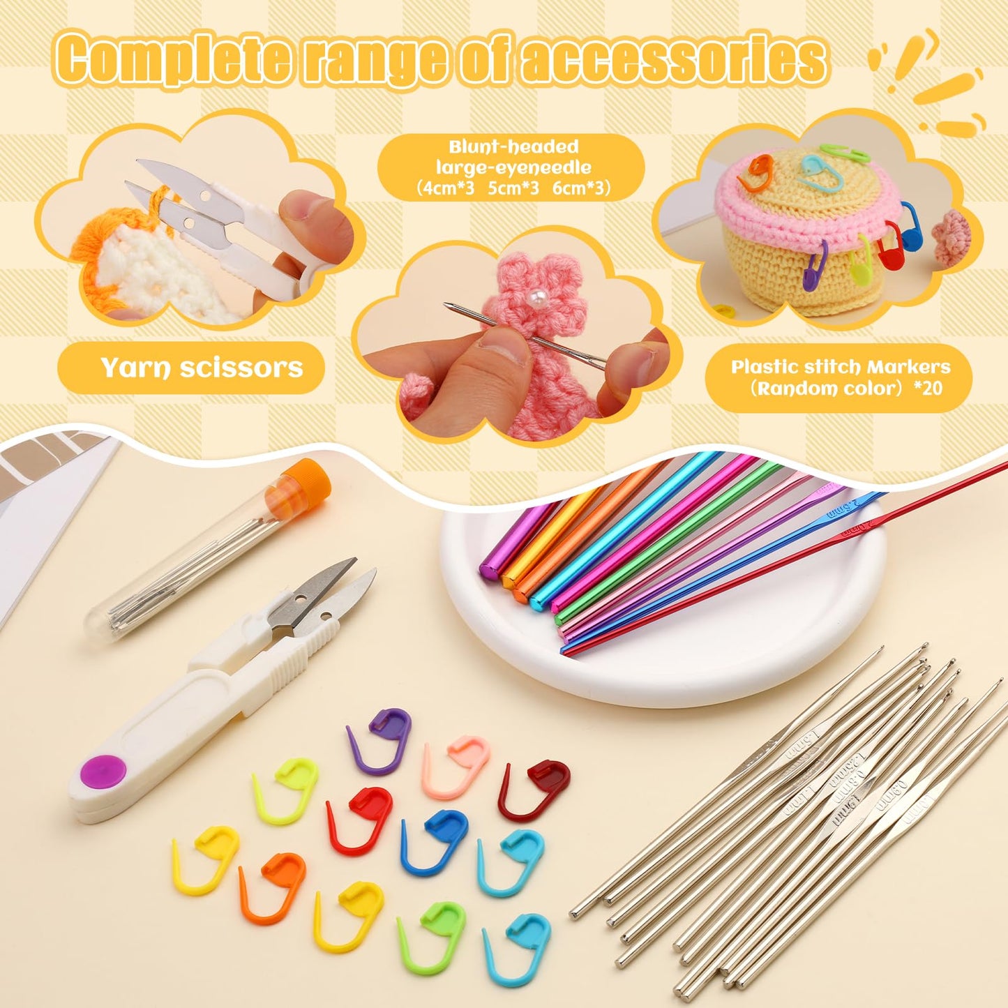 IMZAY 54 Pcs Crochet Hooks Set, Crochet Needles Set with Purple Storage Case, Ergonomic Knitting Needles Stitch Marker DIY Hand Knitting Craft Art Tools for Beginners