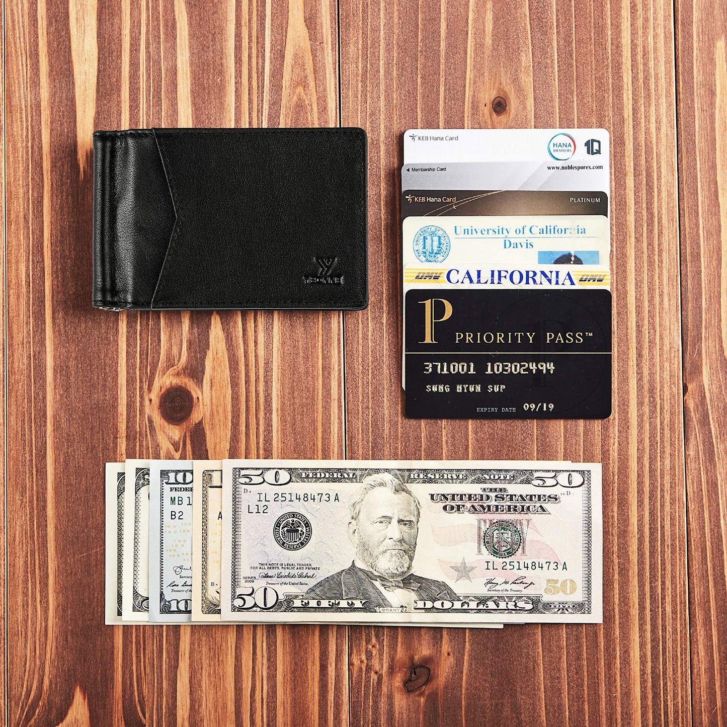 YBONNE Mens Slim Wallet with Money Clip Front Pocket RFID Blocking Thin Bifold Leather Card Holder Minimalist Mini Billfold