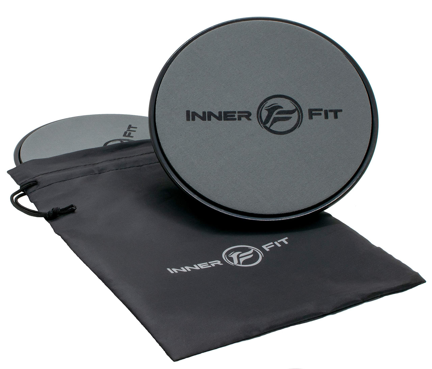 InnerFit Core Sliders for Working Out - Set of 2 Dual Sided Exercise Sliders Fitness Discs - Durable Strength Slides suitable for carpets and hardwood floors (Black & Grey)