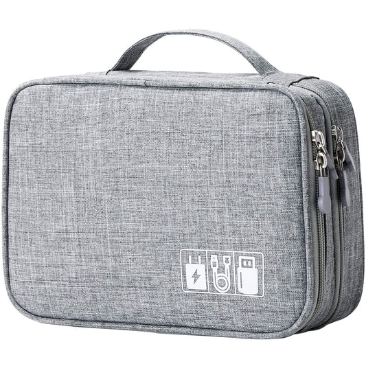 Lanola Travel Cable Organizer Bag, Electronic Accessories Case Portable Double Layer Cable Storage Bag for Cord,phone,Charger, Flash Drive, Phone, SD Card,Personal Items - (Grey)
