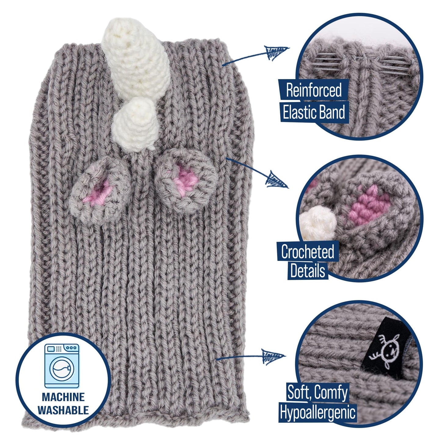 Zoo Snoods Rhino Costume - Knit Dog Snood Ear Wrap for Pets, Warm Neck Cover for Halloween and Winter (Medium)