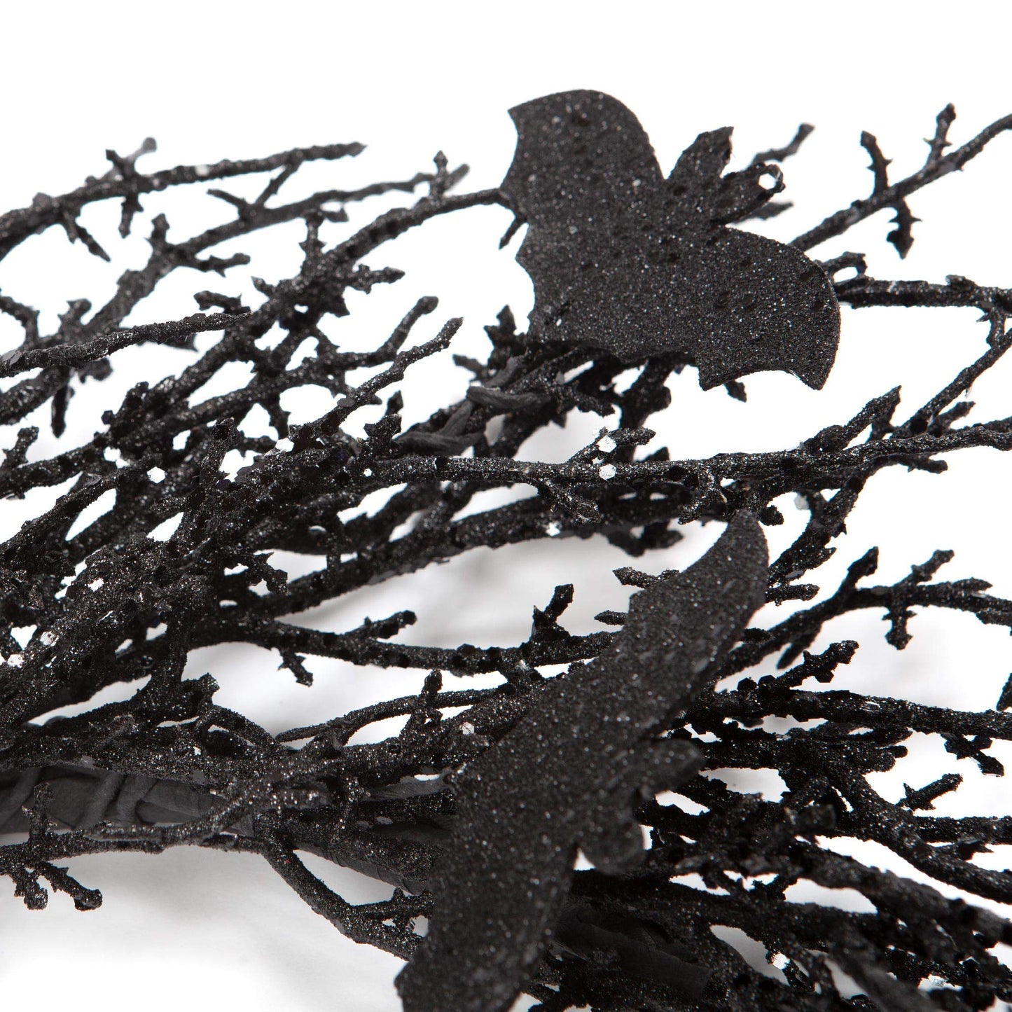 18 Inch Black Bat Wreath with Glitter Bats - Halloween Decorations