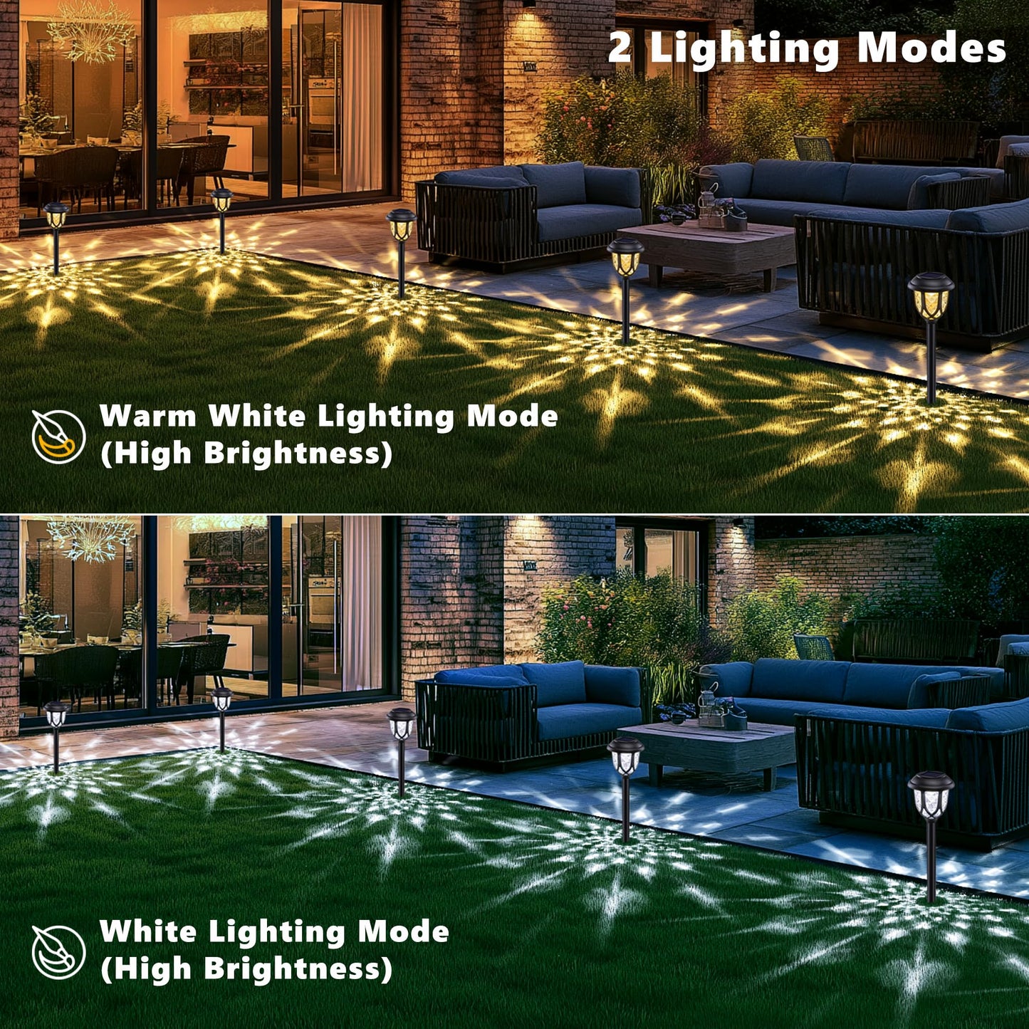 Lomotech Super Bright Solar Pathway Lights - 8 Pack Color Changing Solar Lights Outdoor Waterproof, Solar Garden Lights with Glass Design for Patio Lawn Yard Walkway Driveway (White to Warm White)