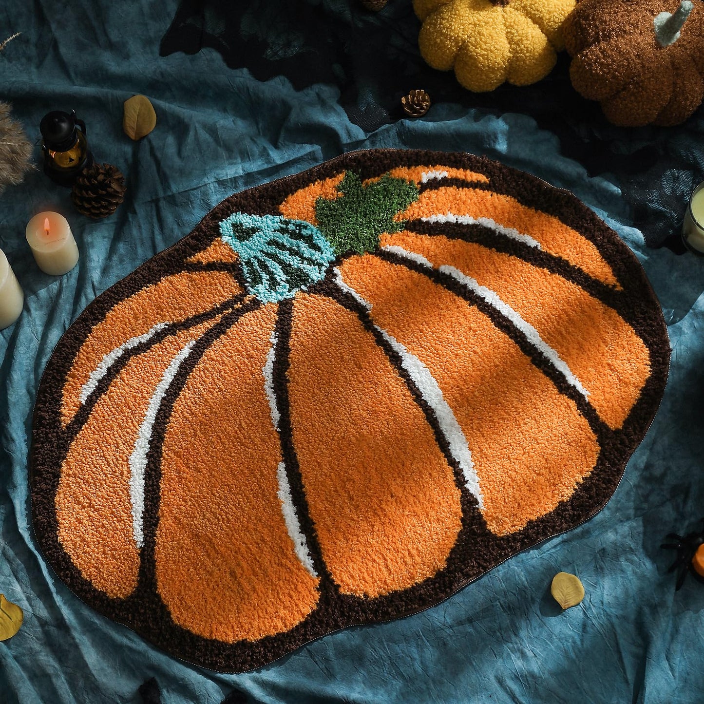 YRXRUS Halloween Pumpkin Bathroom Rugs, Pumpkin Shaped Bath Mat, Machine Washable Orange Rug, Living Bedroom Kids Room for Halloween Decoration, Kitchen Area Rugs 18 x 24 inch