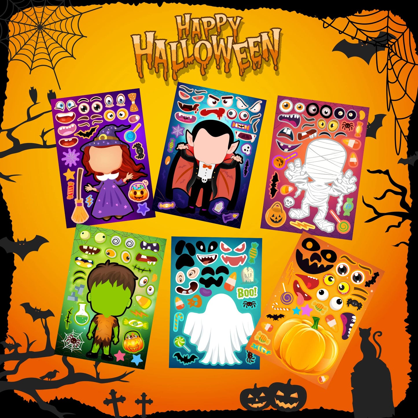 36 Sheets Halloween Stickers for Kids Make Your Own Halloween Stickers, Halloween Party Games Stickers for Kids, Halloween Party Favors Trick or Treat Party Supplies