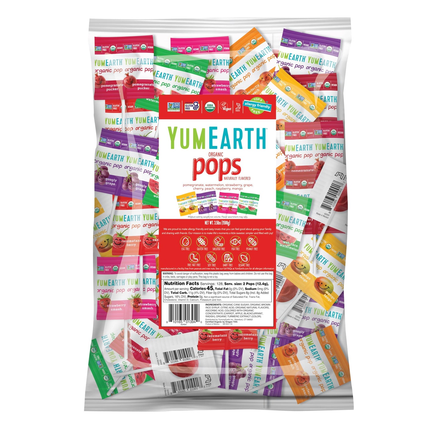YumEarth Organic Pops Variety Pack, 250 Fruit Flavored Favorites Lollipops, Allergy Friendly, Gluten Free, Non-GMO, Vegan, No Artificial Flavors or Dyes
