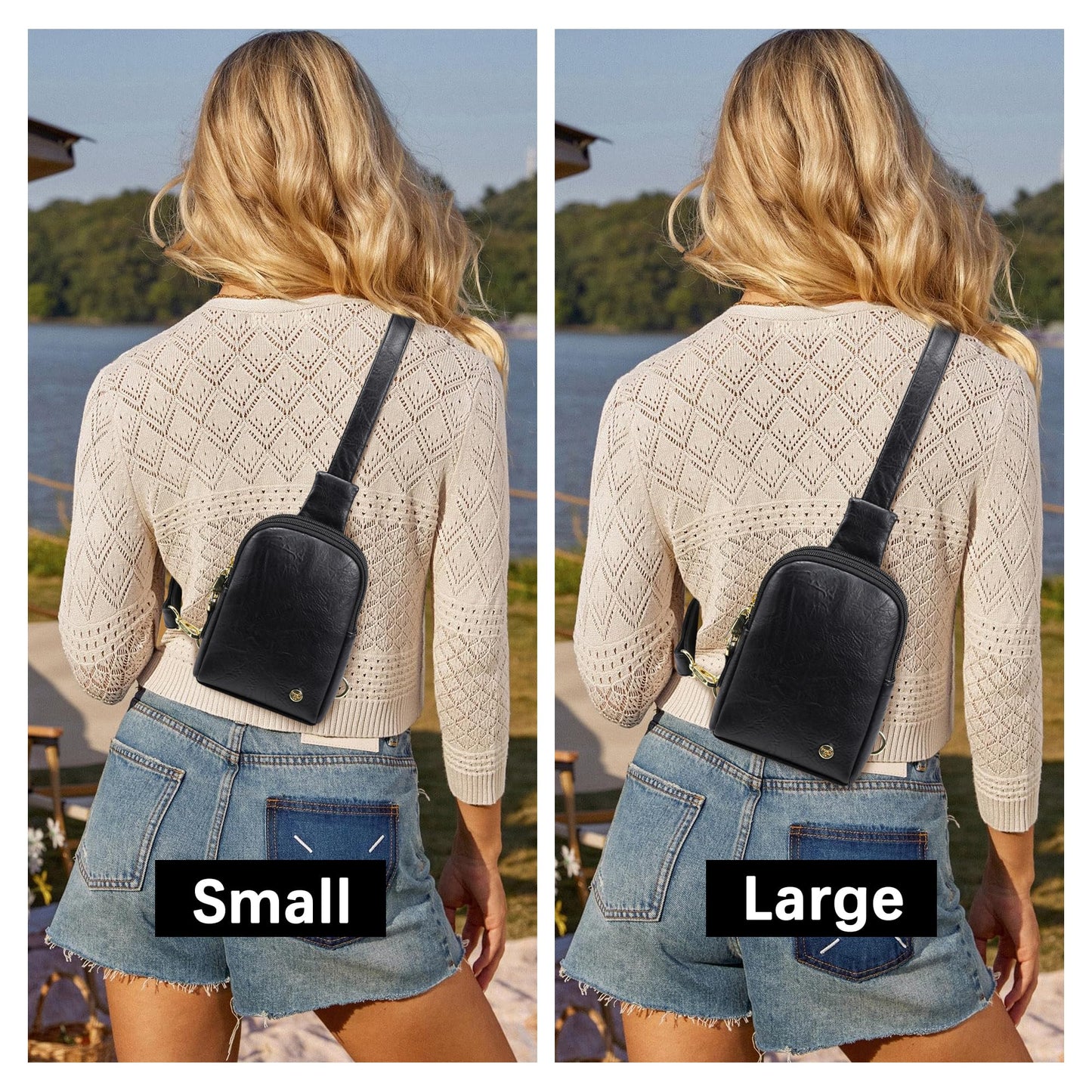 INICAT Sling Bag for Women Touchscreen Small Crossbody Cell Phone Purse Fanny Pack(White Brown Anti Theft Small)