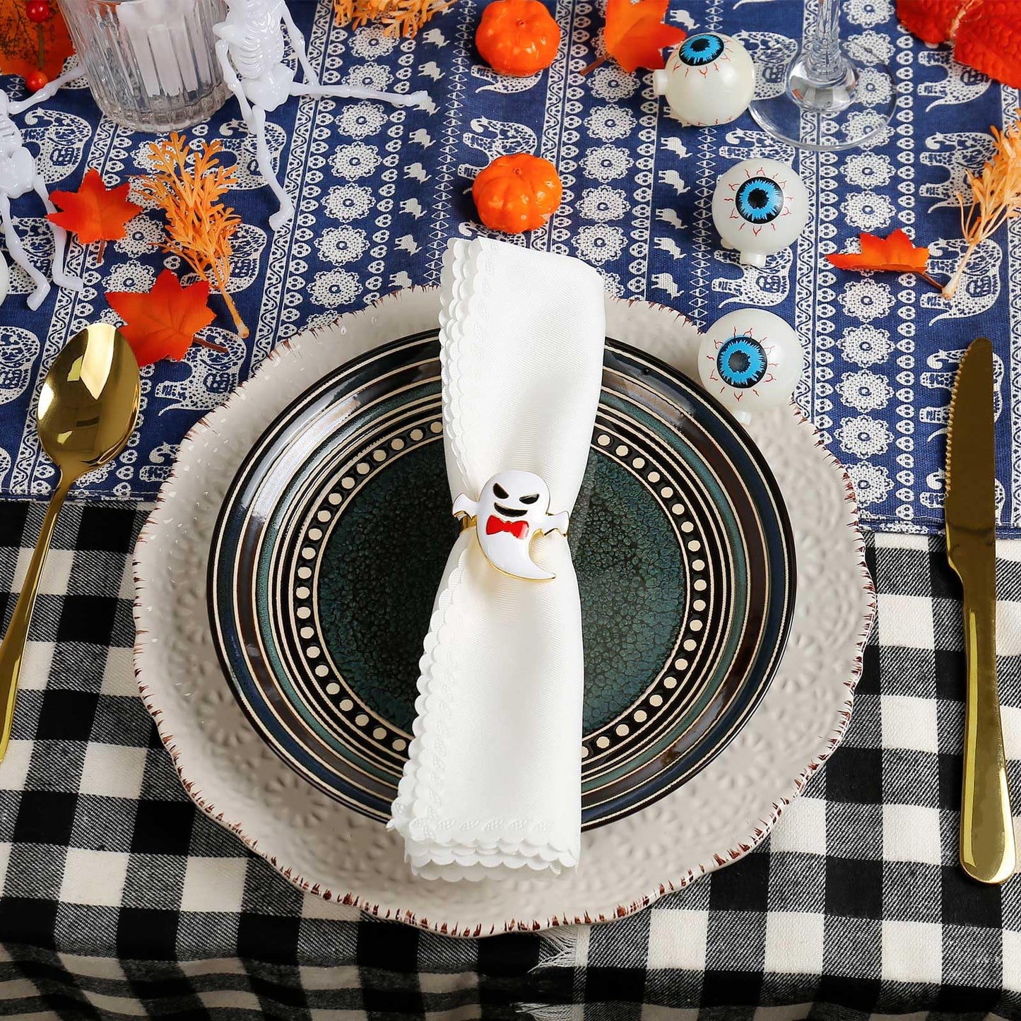 wonlex Halloween Napkin Rings Set of 6, White Ghost Napkin Buckle Holder for Thanksgiving Holiday Patty Table Decor (Elf)