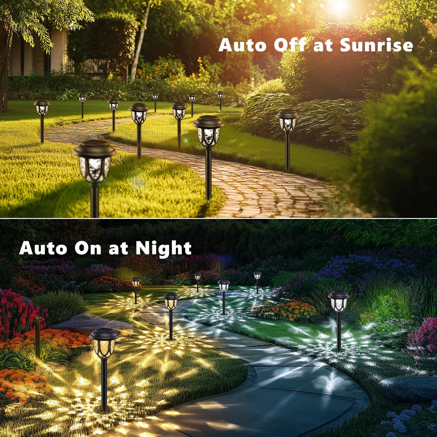 Lomotech Super Bright Solar Pathway Lights - 8 Pack Color Changing Solar Lights Outdoor Waterproof, Solar Garden Lights with Glass Design for Patio Lawn Yard Walkway Driveway (White to Warm White)