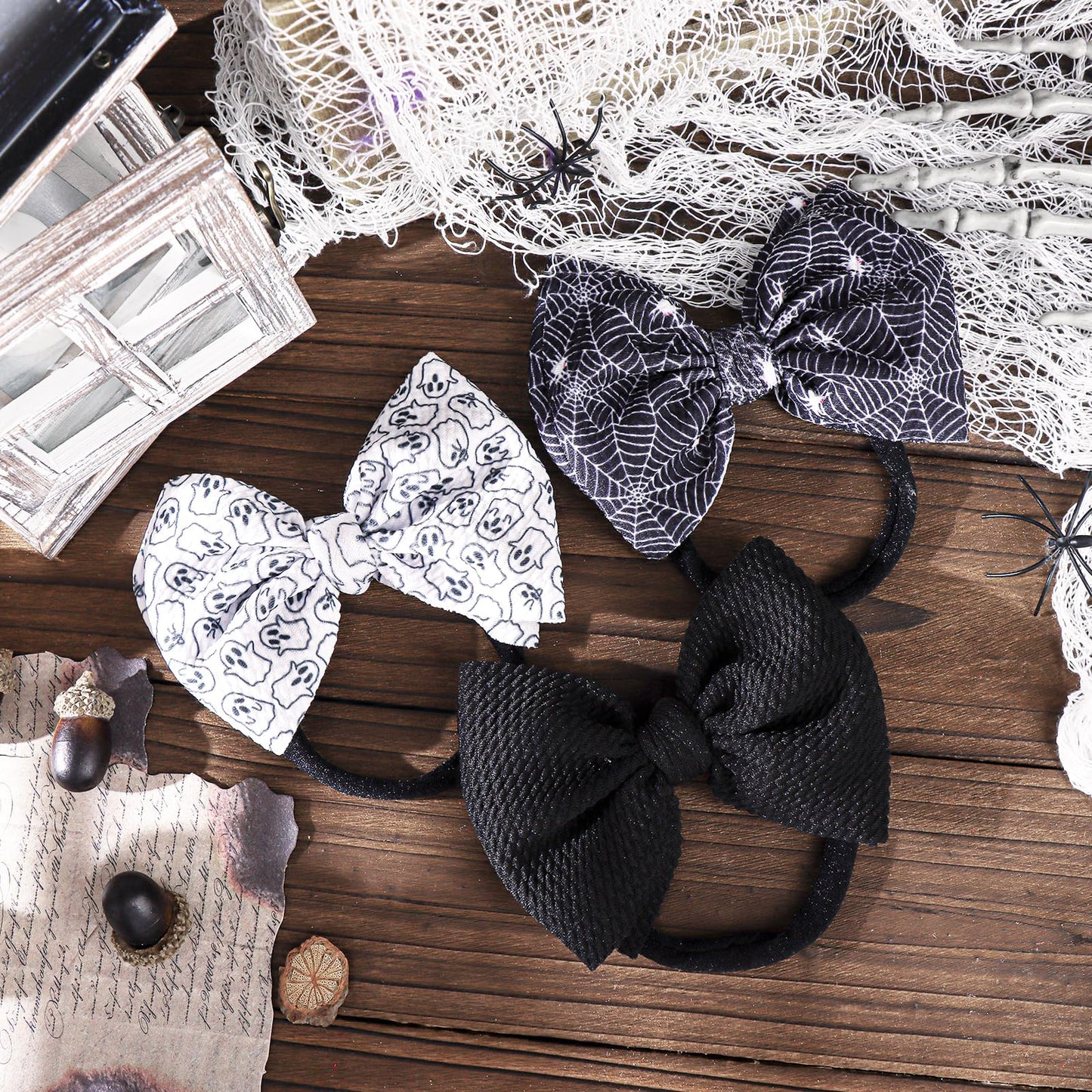 YanJie Halloween Bows for Baby Girls Elastic Nylon Headbands Toddler Girls Spider Hair Bows Ghost Hair Halloween Accessories Newborn