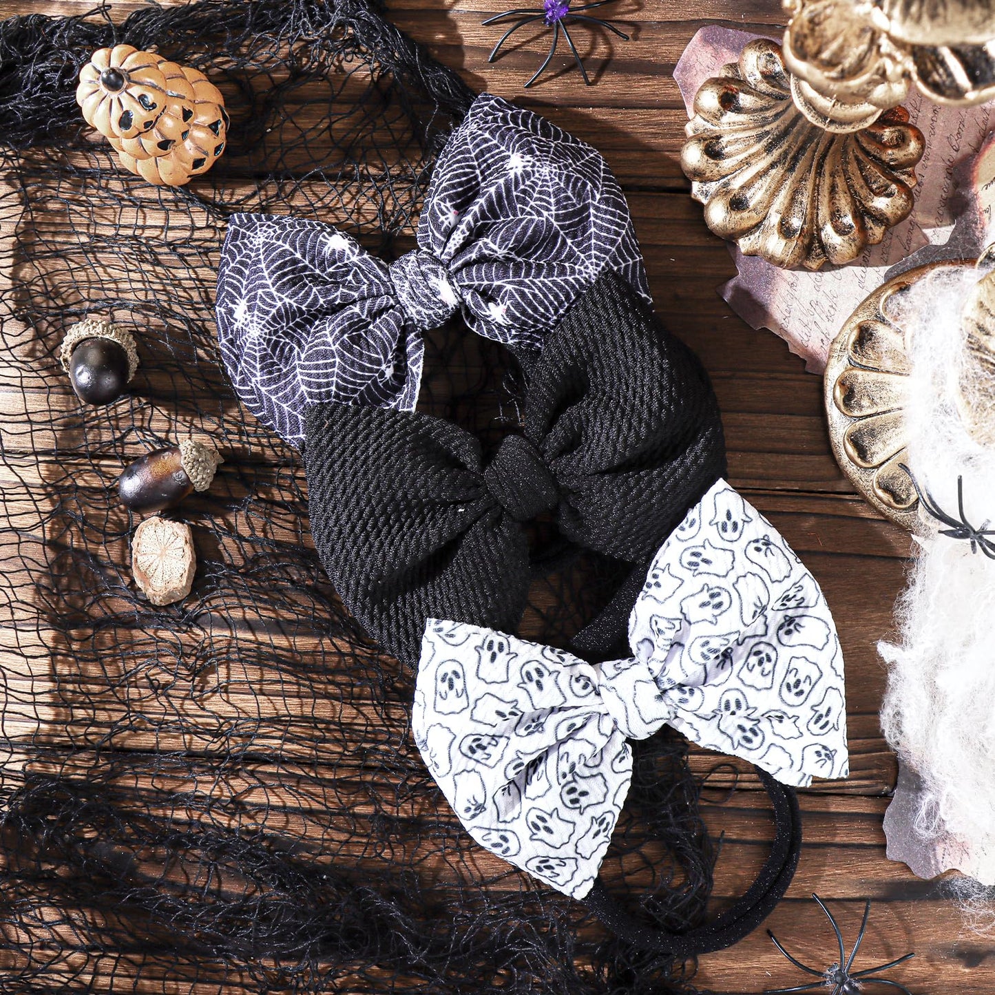 YanJie Halloween Bows for Baby Girls Elastic Nylon Headbands Toddler Girls Spider Hair Bows Ghost Hair Halloween Accessories Newborn