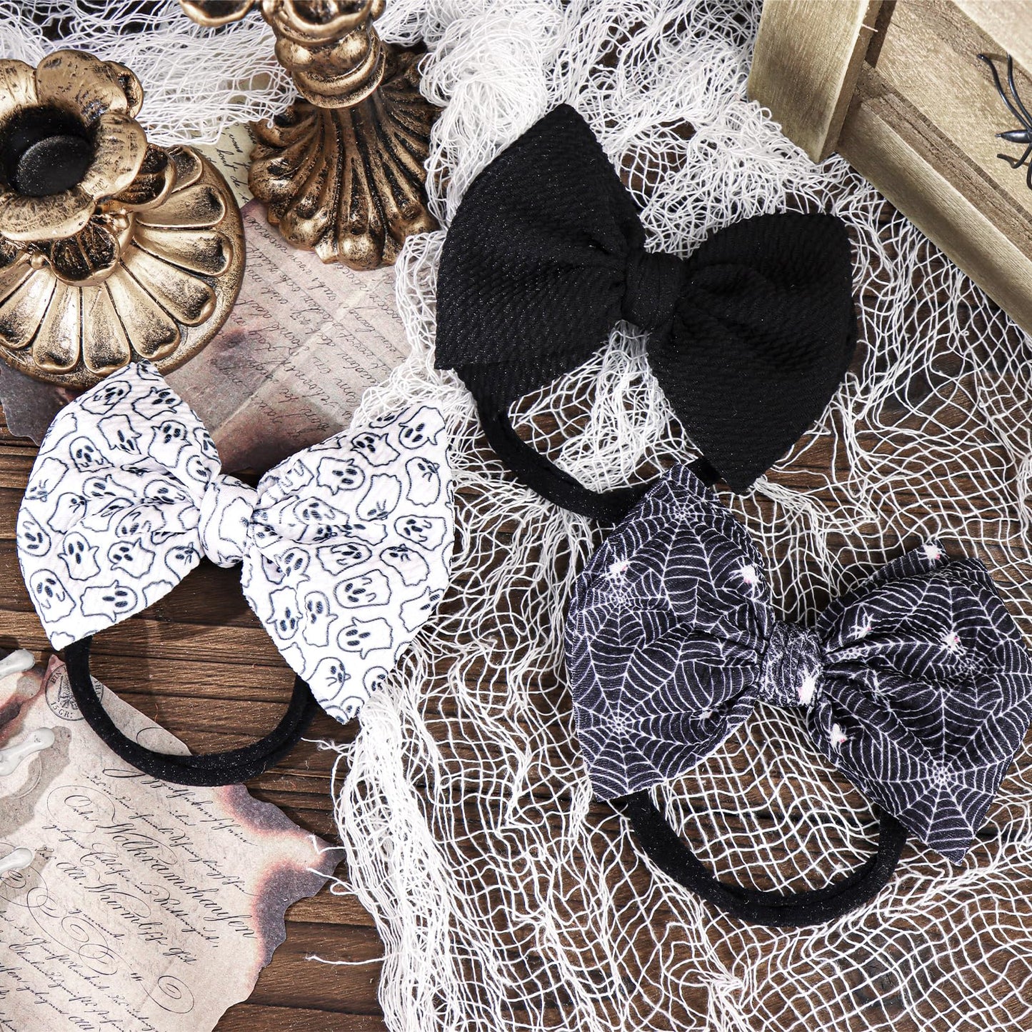 YanJie Halloween Bows for Baby Girls Elastic Nylon Headbands Toddler Girls Spider Hair Bows Ghost Hair Halloween Accessories Newborn