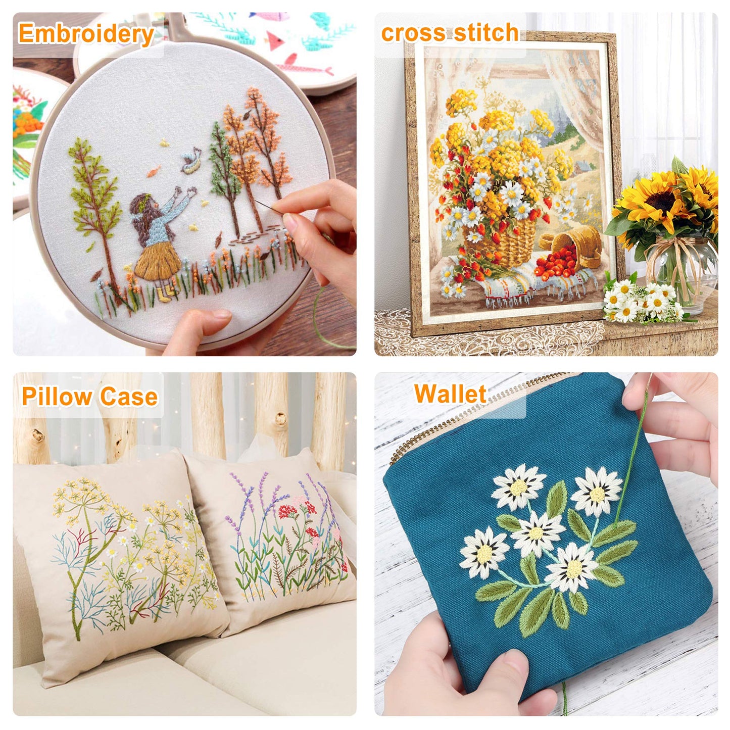 Inscraft 403 Pack Embroidery Floss Set, 250 Colors Cross Stitch Friendship Bracelet Thread with 153 Pcs Cross Stitch Tool, 4-Tier Transparent Box for Storage