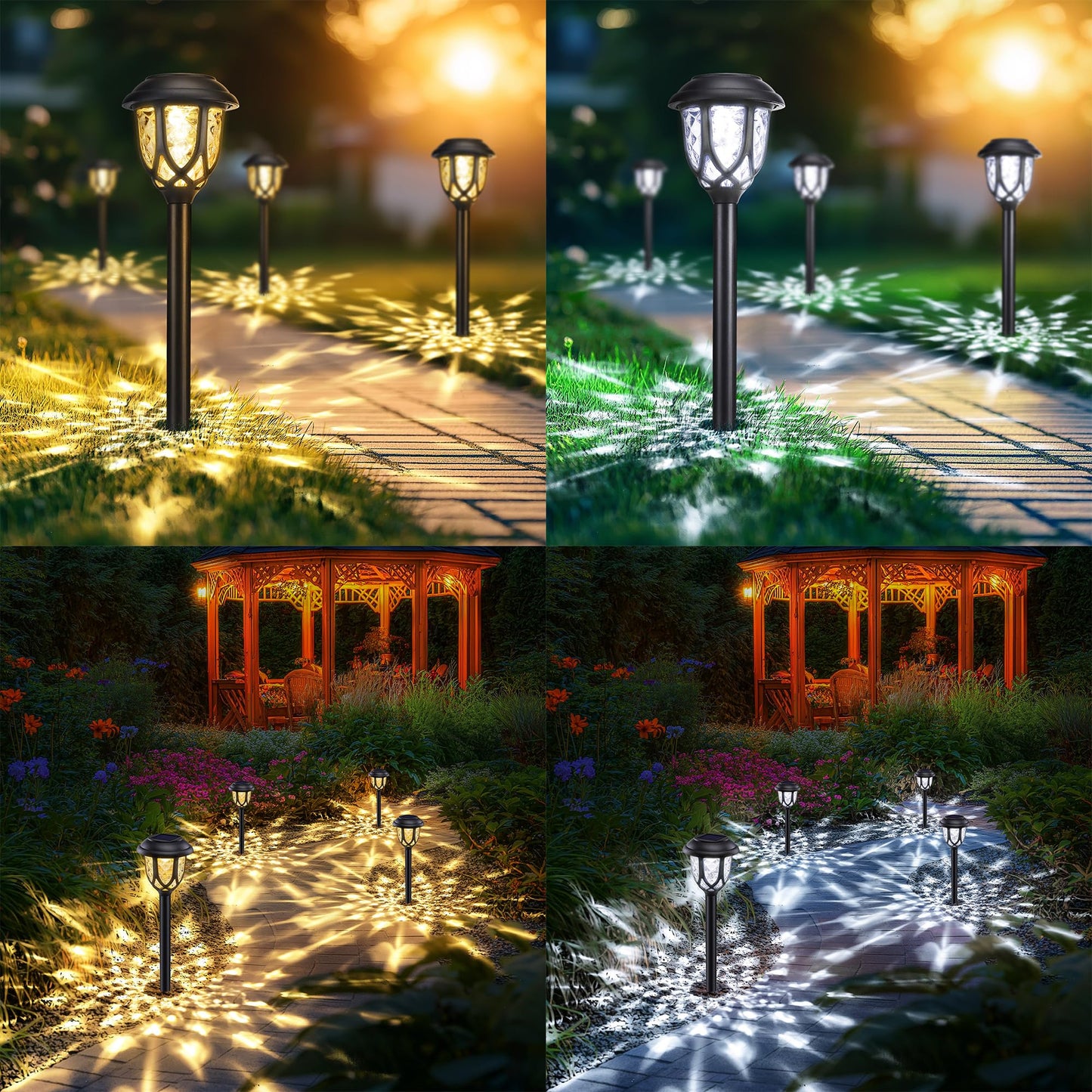 Lomotech Super Bright Solar Pathway Lights - 8 Pack Color Changing Solar Lights Outdoor Waterproof, Solar Garden Lights with Glass Design for Patio Lawn Yard Walkway Driveway (White to Warm White)