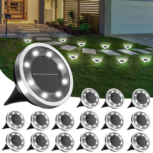 INCX Solar Ground Lights,16 Pack Solar Lights Outdoor Waterproof, Solar Garden Lights Landscape Lighting for Patio Pathway Lawn Yard Deck Driveway Walkway, Cold White