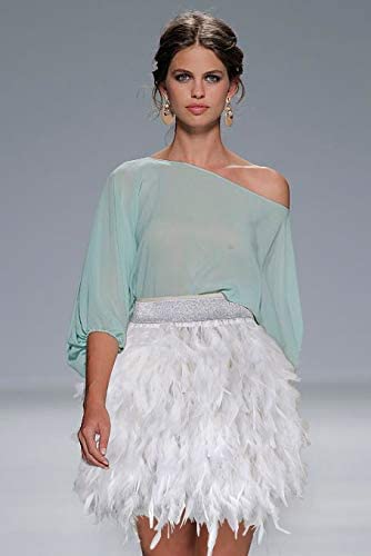 ZAKIA Women's Feather Skirt High Waist Mini A-line Tutu Skirts for Halloween Cosplay(A-White, S)